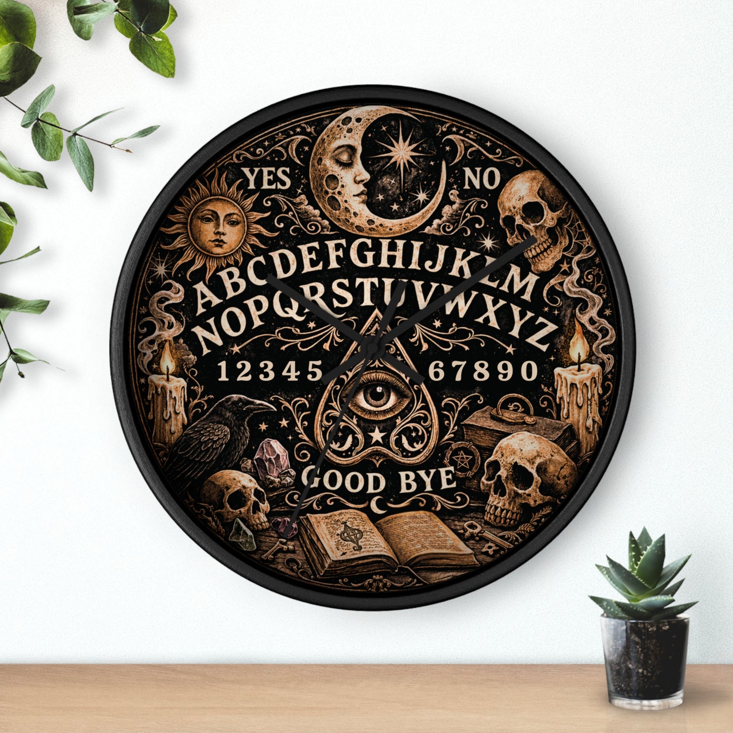 Ouija Board Wall Clock – Gothic Occult Spirit Board 10" Decor