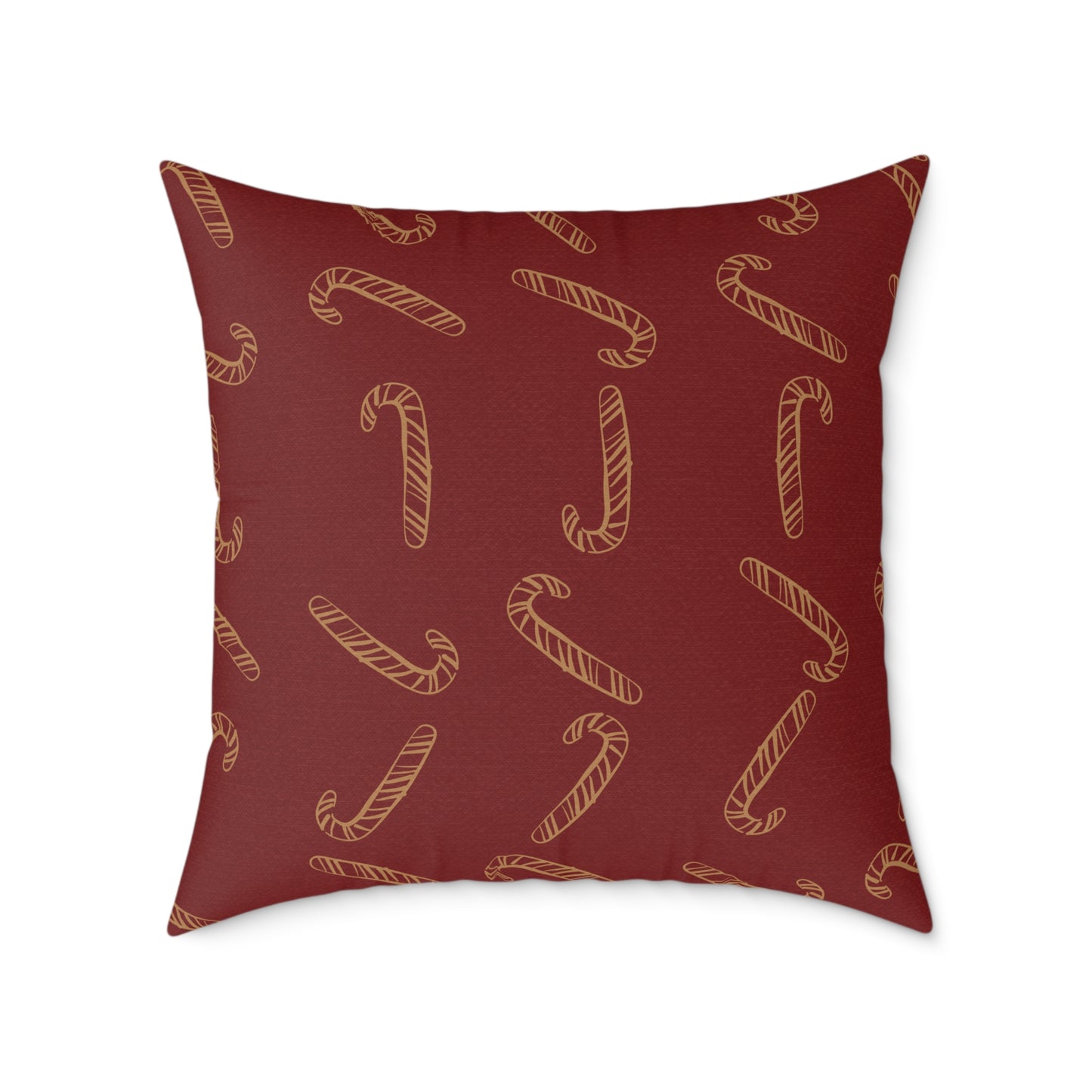 Vintage Fireplace Christmas Throw Pillow – Red & Gold Mantel with Candy Cane Pattern Back