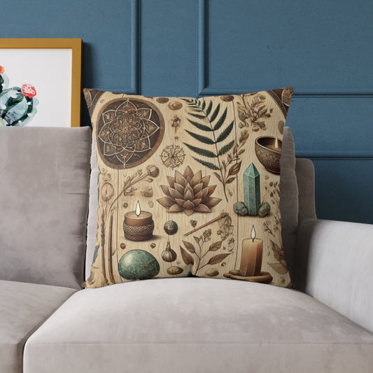 Earthy Witchy Botanical Square Poly Canvas Throw Pillow