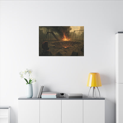 Apocalyptic Playground Canvas Print – Dark Surreal Landscape Wall Art – Post-Apocalyptic Home Décor