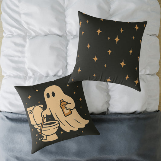 Ghost Cleaning Crew Canvas Throw Pillow – Spooky Chores Collection