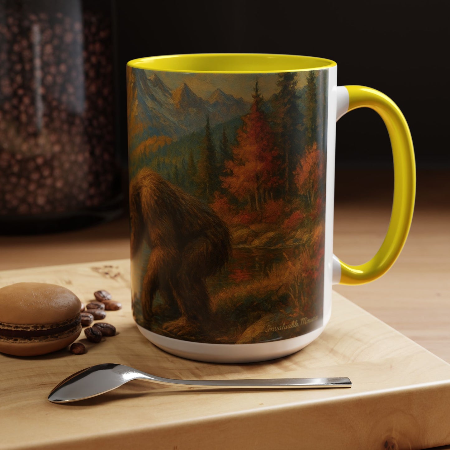 Bigfoot River Scene Mug | Autumn Wilderness Accent Coffee Mug (11oz/15oz)