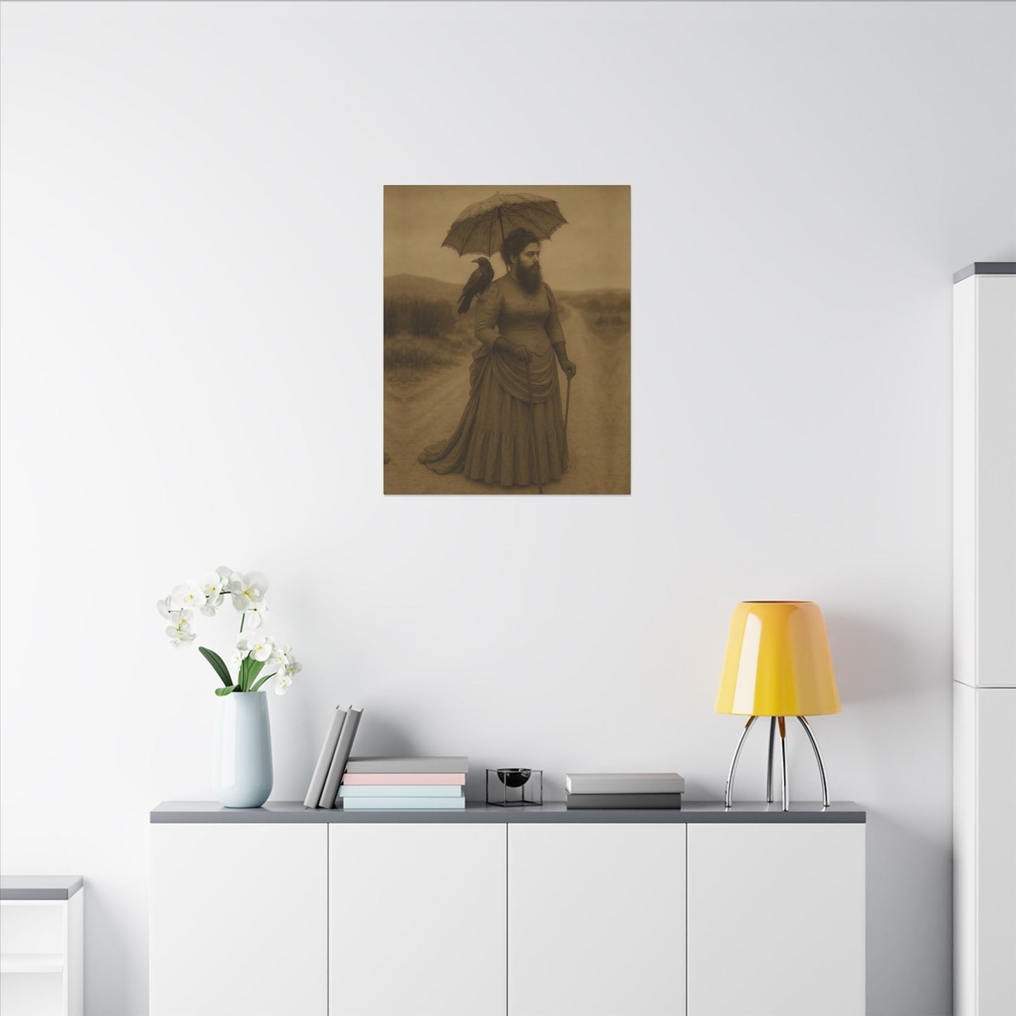 Bearded Lady with Crow – Matte Canvas Print (Gallery-Wrapped) 0.75"