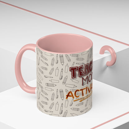 Funny Teacher Coffee Mug – Back to School Gift – “Teacher Mode Activated” – Color Accent 11oz 15oz – Classroom Decor – Durable Ceramic – Education Life