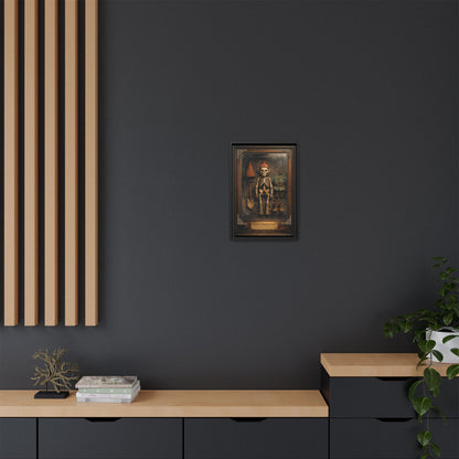 Gnome Specimen No. 6 Framed Canvas Print – Dark Curiosity Cabinet Wall Art, Gothic Skeleton Gnome Decor