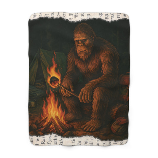 🔥 Bigfoot Sherpa Fleece Blanket – Campfire Cryptid Cozy Vibes