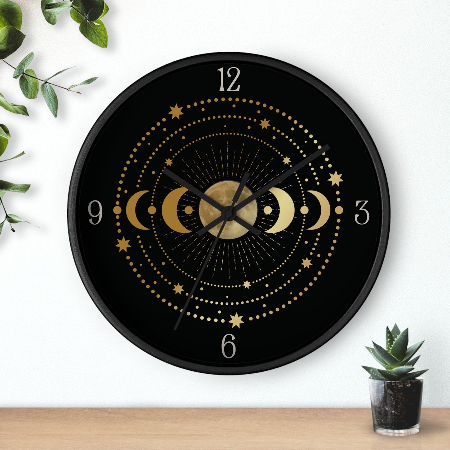 Moon Phase Wall Clock – Gold Celestial Lunar 10" Decor
