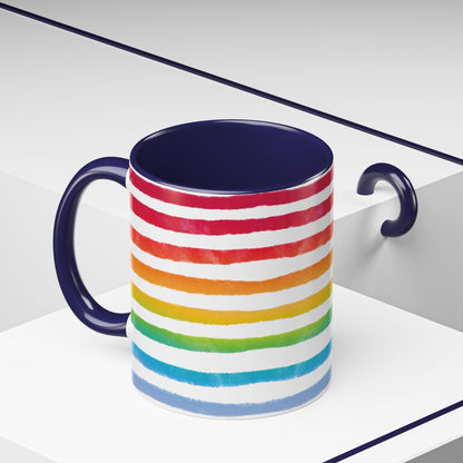 🌈 Bold Rainbow Stripes Pride Mug | 11oz/15oz | Purple Accent