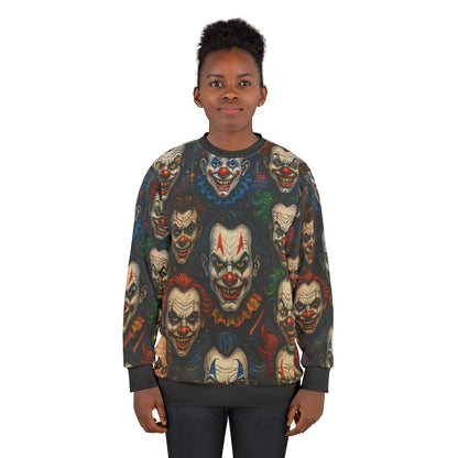 Carnival of Nightmares AOP Unisex Sweatshirt – Creepy Clown Faces | Spooky Season Horror Crewneck | Free Worldwide Shipping