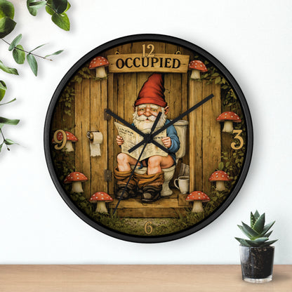 Funny Gnome Toilet Wall Clock – “Occupied” Bathroom Decor 10"