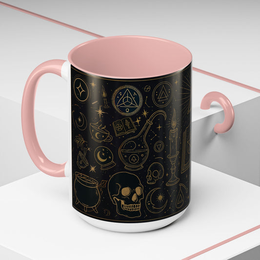Witchy Aesthetic Coffee Mug – 15oz Black & Purple Ceramic with Occult Symbols – Goth Kitchen Decor, Halloween Gift Idea - 11oz/15oz