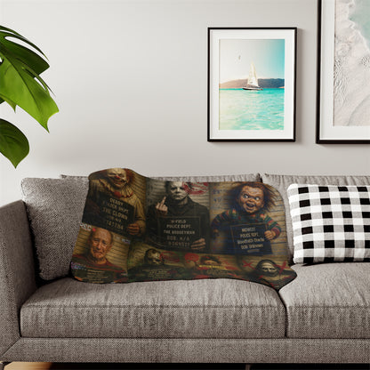 Horror Villains Mugshot Sherpa Fleece Blanket – Premium Cozy Throw, 3 Sizes, Free Worldwide Shipping