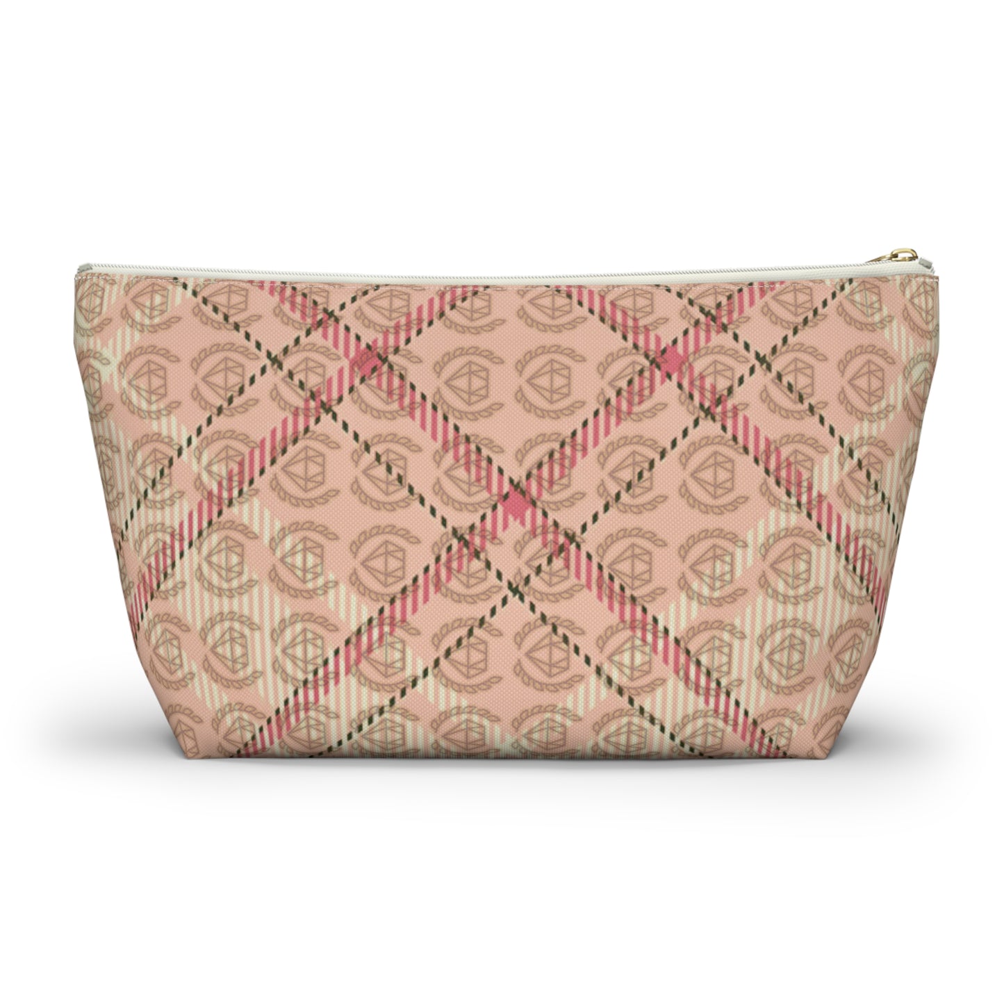 Elegant Plaid T-Bottom Accessory Pouch • Soft Pink Travel Bag with Boutique Monogram • Small or Large Sizes
