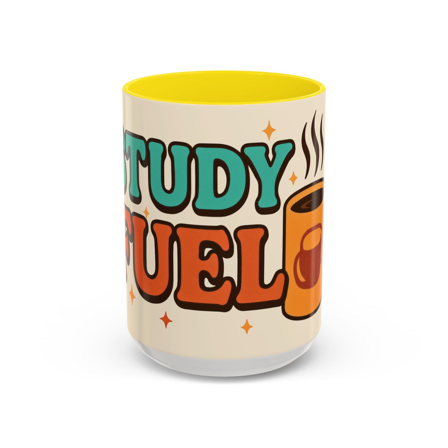 Study Fuel Color Accent Mug (11oz/15oz) – Retro Teacher/Student Coffee Cup • Back to School • Durable Ceramic