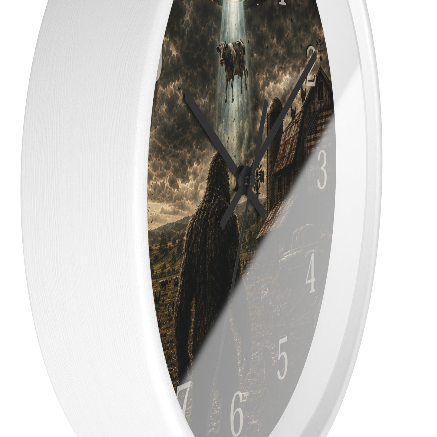 Bigfoot UFO Wall Clock – Sasquatch Alien Abduction Farm Art Clock