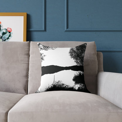 Stillwater Divide Silhouette Pillow – Liminal Lake Vibes for Moody Minimalists - Canvas Throw Pillow Home Decor