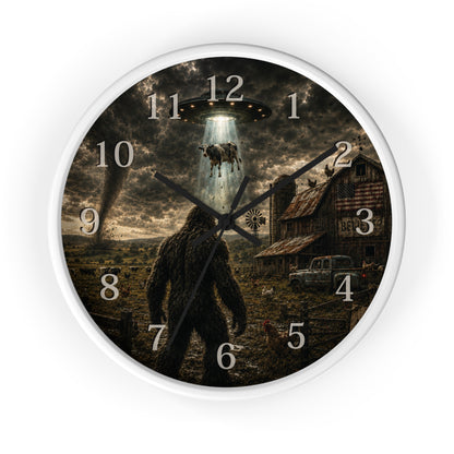 Bigfoot UFO Wall Clock – Sasquatch Alien Abduction Farm Art Clock