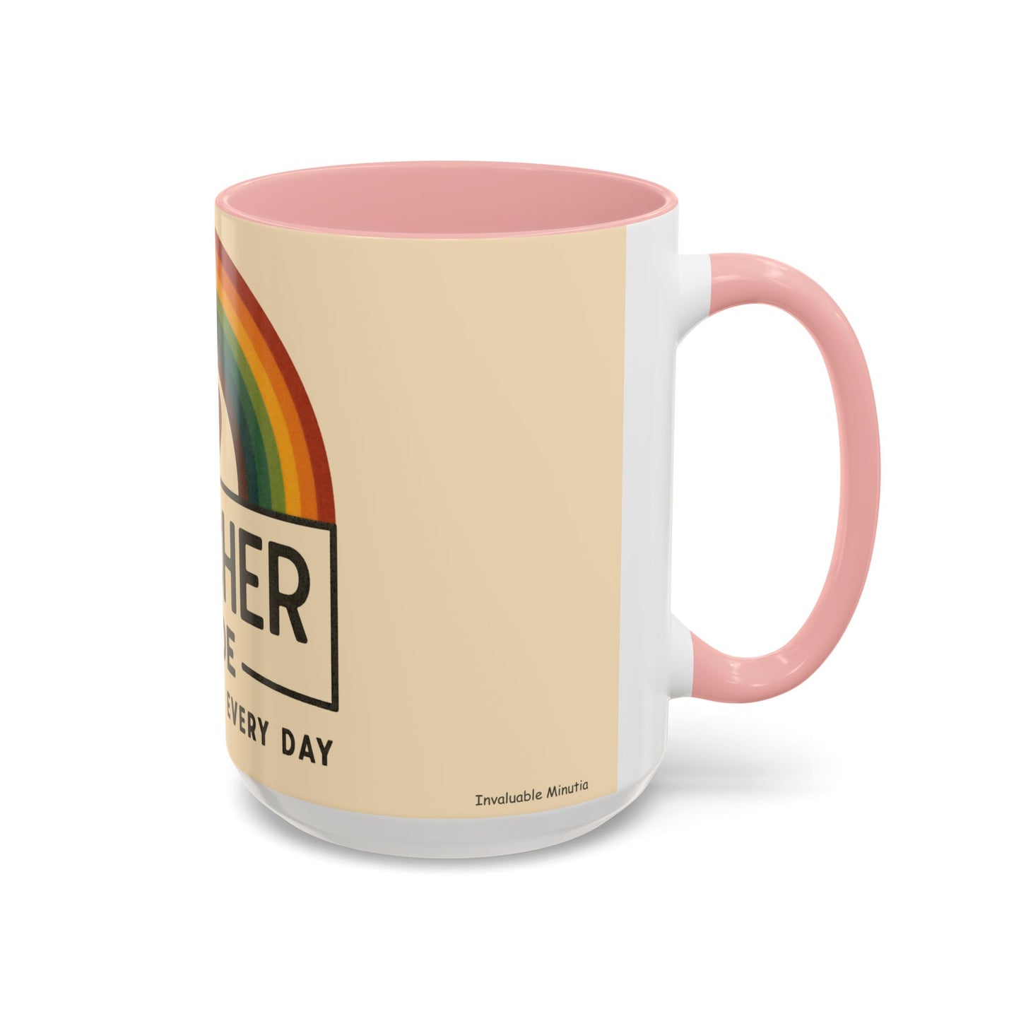 Teacher Mode – Color Accent Mug (11oz/15oz) • Rainbow Heart • Teacher Gift • Dishwasher & Microwave Safe