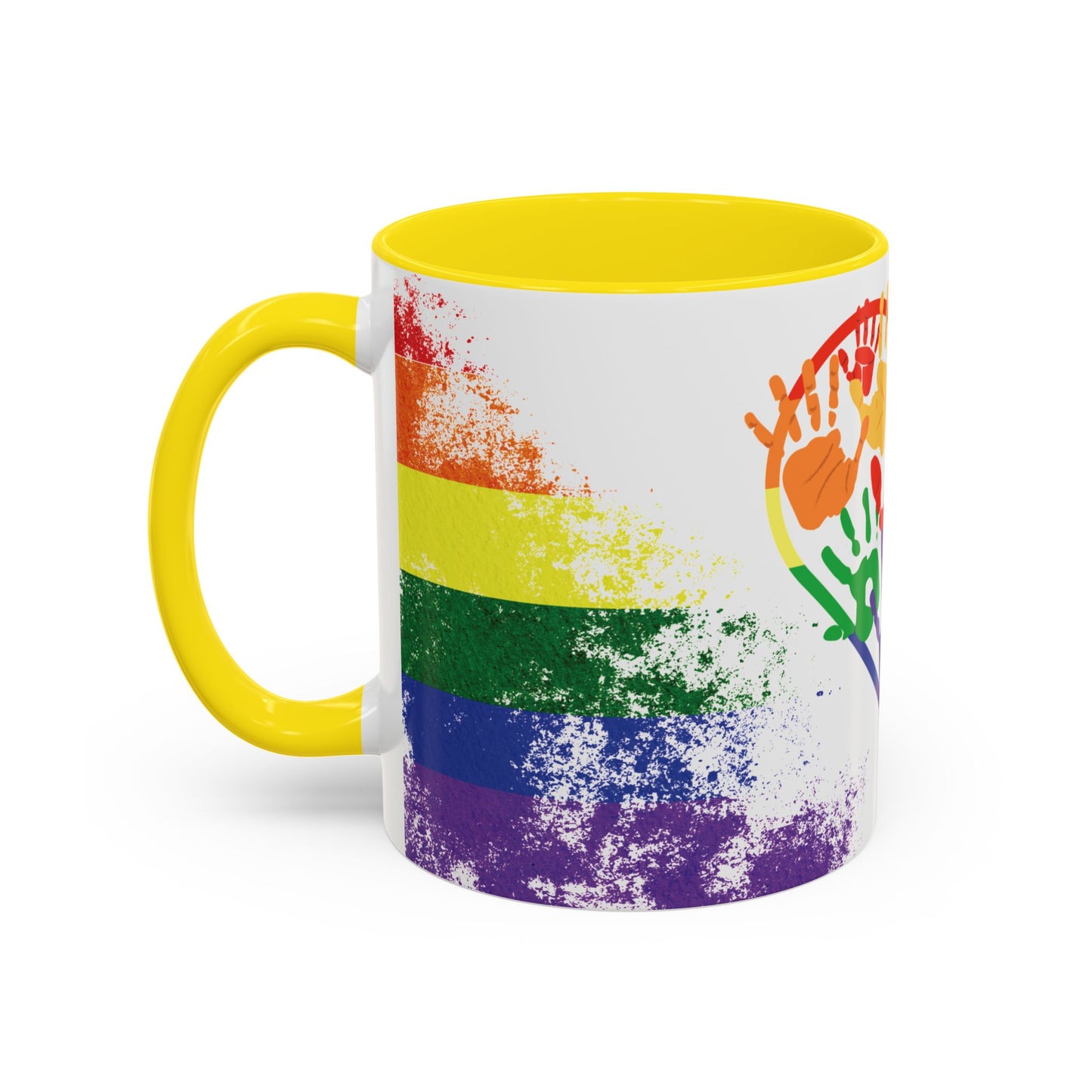 Handprint Heart Pride Mug | Rainbow Splash Ceramic Cup | 11oz & 15oz