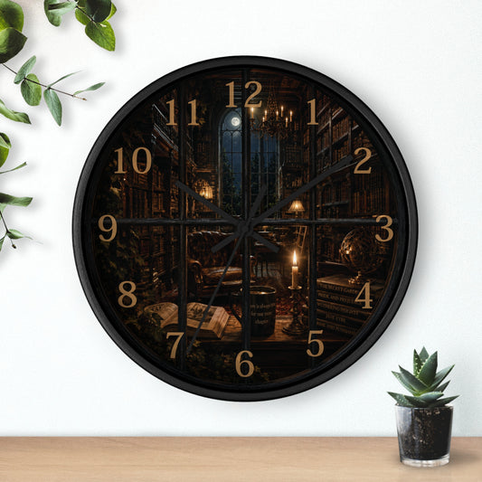 Dark Academia Library Wall Clock