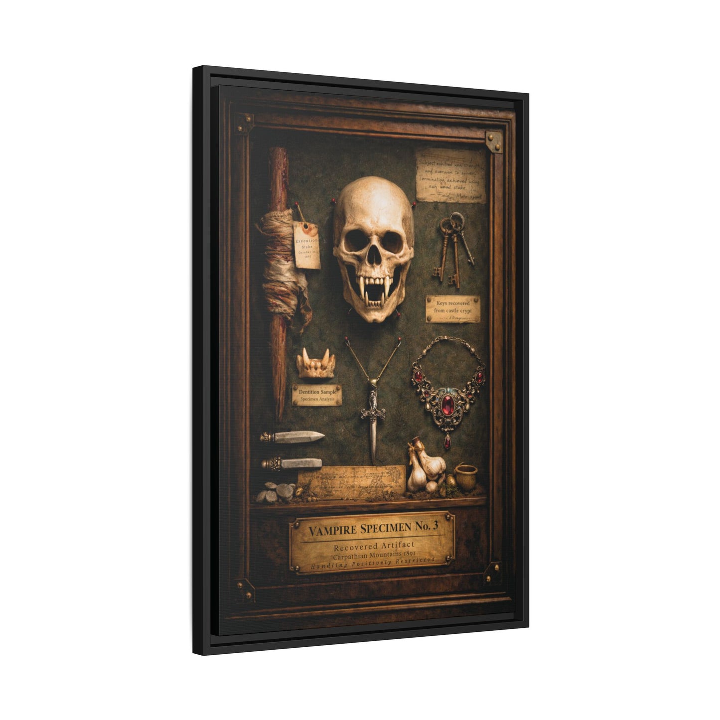 Framed Canvas Art – Vampire Specimen No. 3 | Gothic Vampire Wall Decor | Dark Academia Curiosity Cabinet Art
