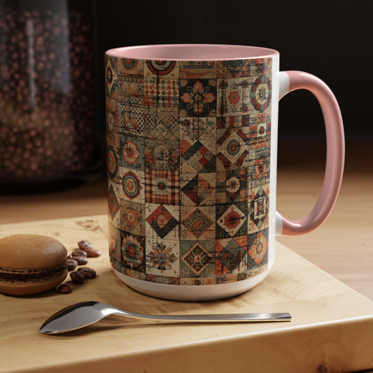Boho Patchwork Quilt Mug | Vintage Accent Coffee Mug (11oz/15oz)
