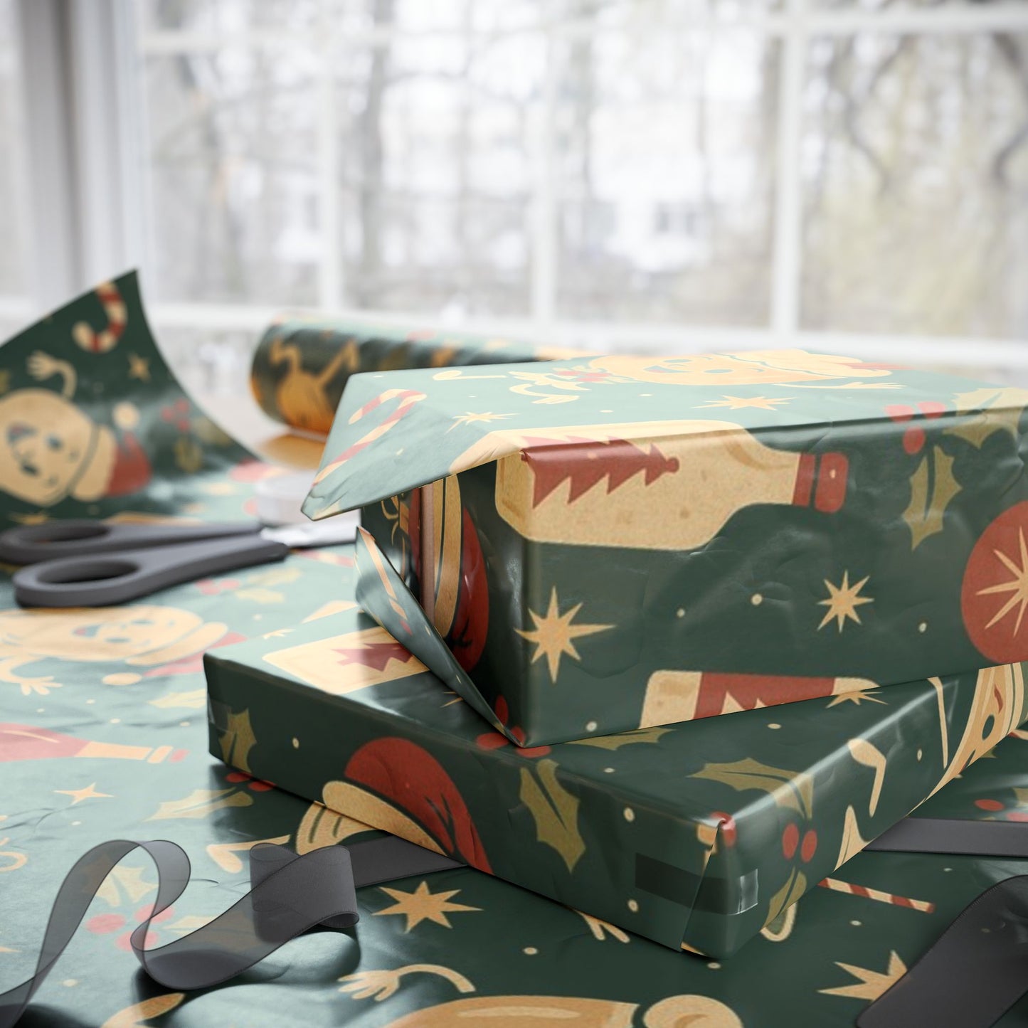 Vintage Holiday Drinks – Luxury Wrapping Paper, Retro Bar-Cart Gift Wrap, 30" Roll (Matte/Gloss)