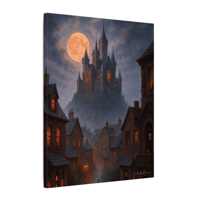 Haunted Hilltop Castle Canvas Print – Gothic Halloween Wall Art for Spooky Season Decor