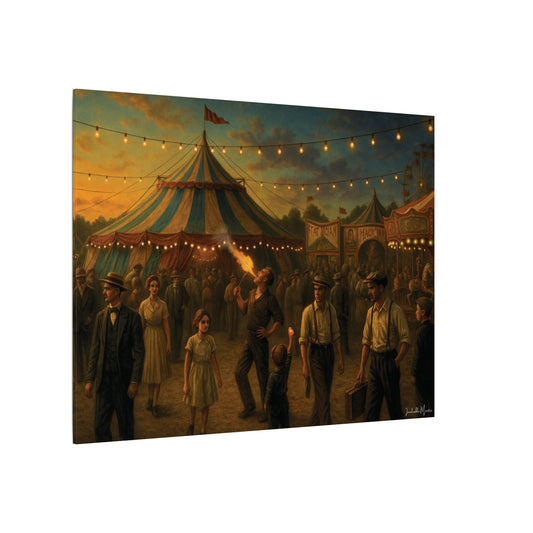 Vintage Carnival Canvas Wall Art – Retro Circus Fire Breather Print – Americana Fairground Home Decor