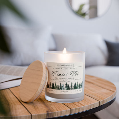 11oz Frosted Glass Natural Soy Wax Candle with Wooden Wick – Available in 9 Scents