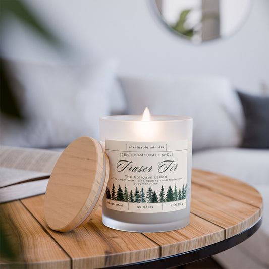 11oz Frosted Glass Natural Soy Wax Candle with Wooden Wick – Available in 9 Scents