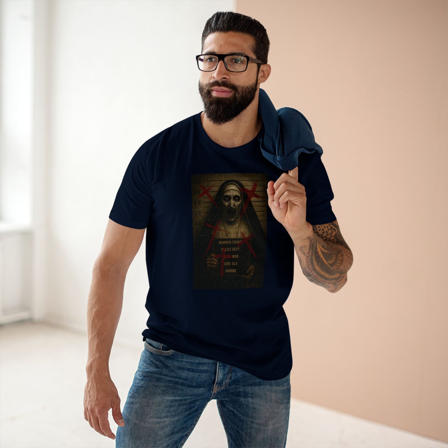 Possessed Nun Mugshot T-Shirt – Premium AS Colour 5001 Horrorcore Tee