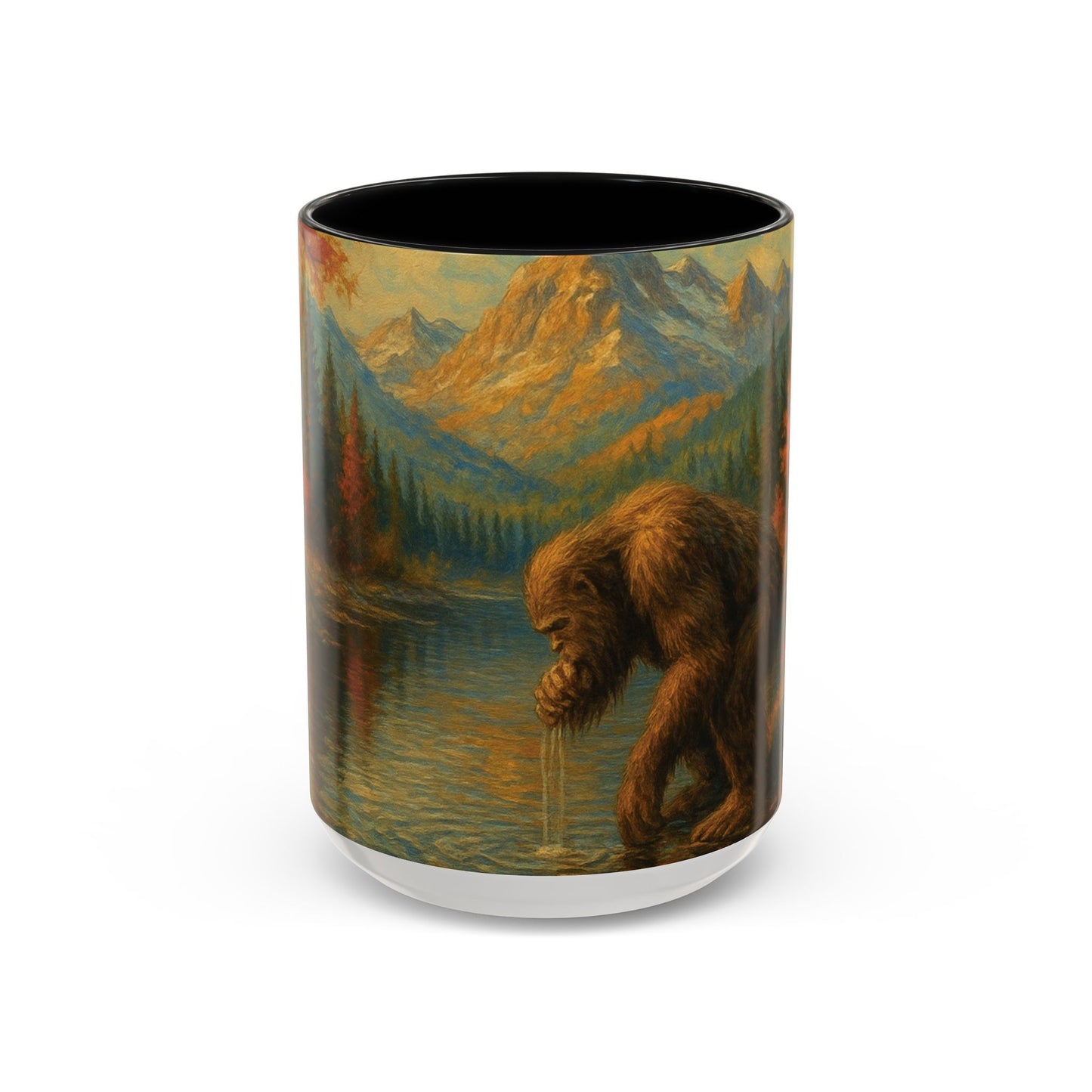 Bigfoot River Scene Mug | Autumn Wilderness Accent Coffee Mug (11oz/15oz)