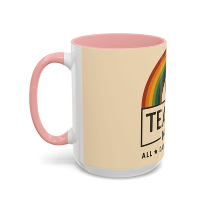 Teacher Mode – Color Accent Mug (11oz/15oz) • Rainbow Heart • Teacher Gift • Dishwasher & Microwave Safe