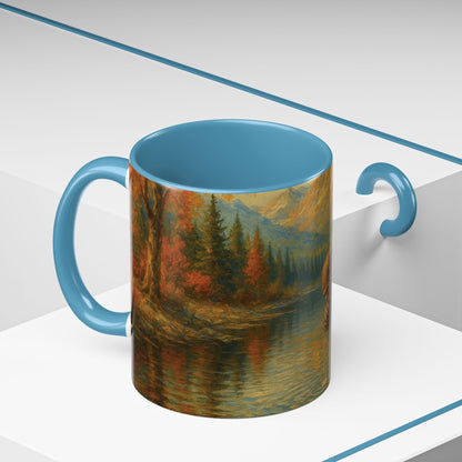 Bigfoot River Scene Mug | Autumn Wilderness Accent Coffee Mug (11oz/15oz)