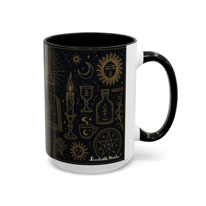 Witchy Aesthetic Coffee Mug – 15oz Black & Purple Ceramic with Occult Symbols – Goth Kitchen Decor, Halloween Gift Idea - 11oz/15oz