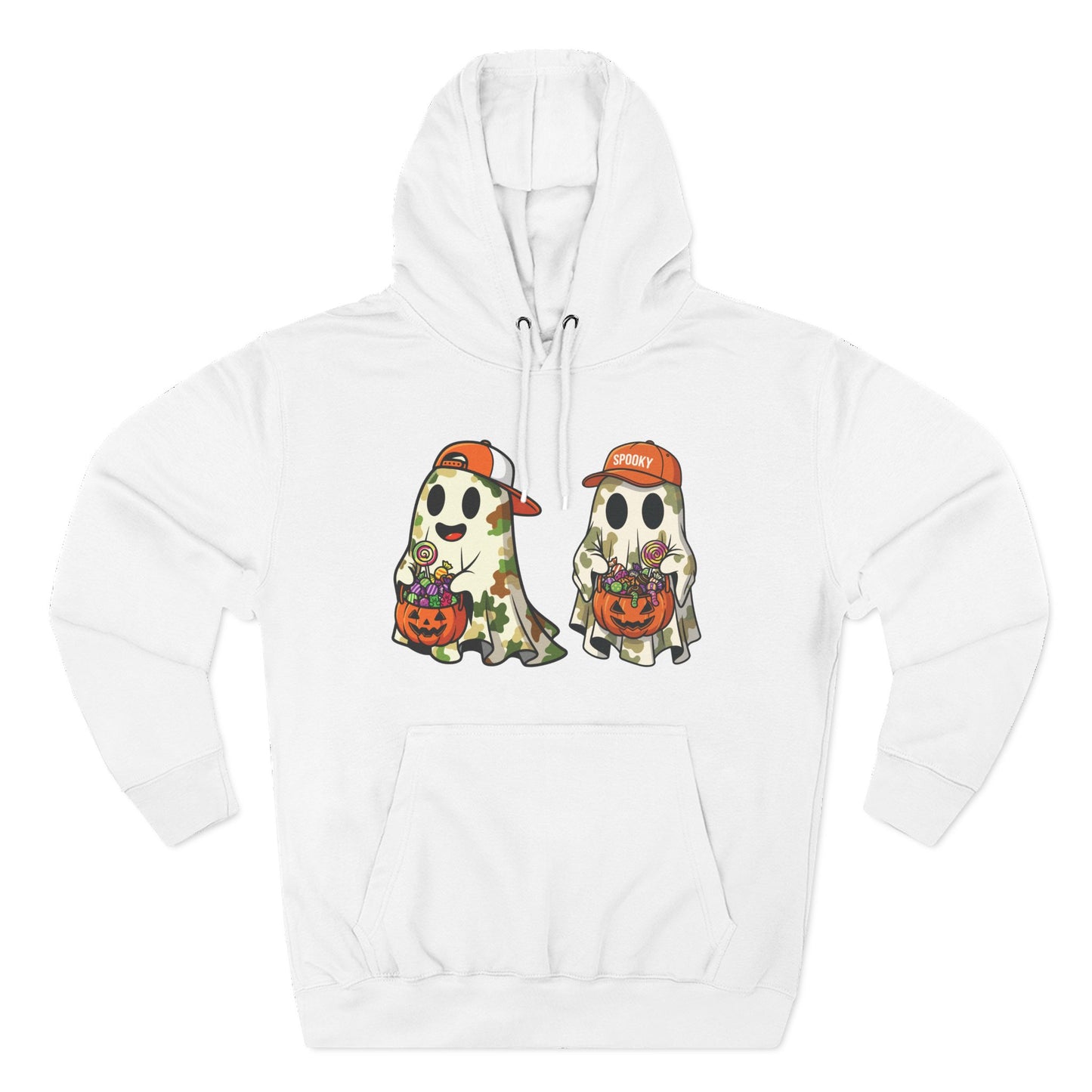 Trick-or-Treater Ghost Hoodie – Cute Camo Halloween Design | Premium Fleece (Front & Back Print) – Lane Seven LS14001