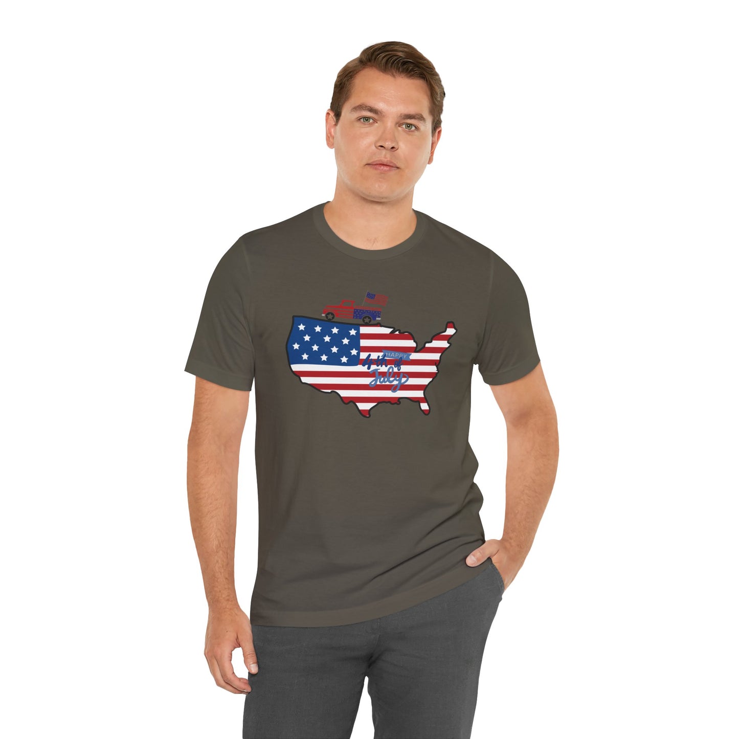 All-American USA Map & Truck Tee – Unisex Bella+Canvas Jersey Tee - 4th of July T-Shirt