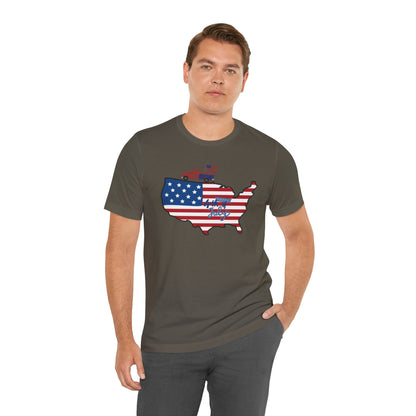 All-American USA Map & Truck Tee – Unisex Bella+Canvas Jersey Tee - 4th of July T-Shirt