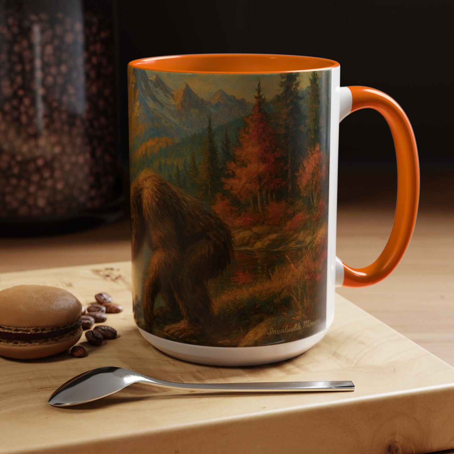 Bigfoot River Scene Mug | Autumn Wilderness Accent Coffee Mug (11oz/15oz)