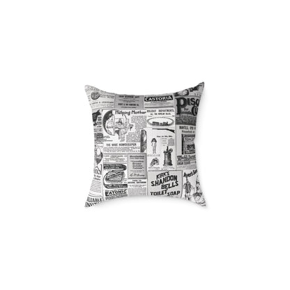 Occult Americana – 1800s Vintage Newspaper Ads Collage Art - Canvas Throw Pillow Version 2
