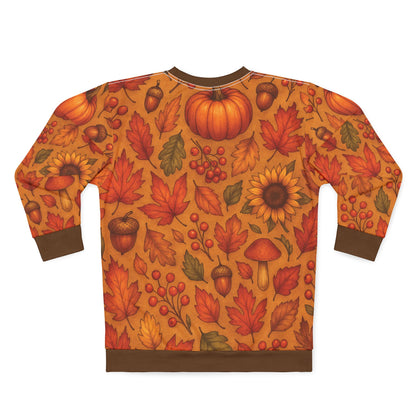 Autumn Harvest AOP Unisex Sweatshirt | Cozy Fall Leaves, Pumpkins & Sunflowers | All-Over Print | Free Worldwide Shipping