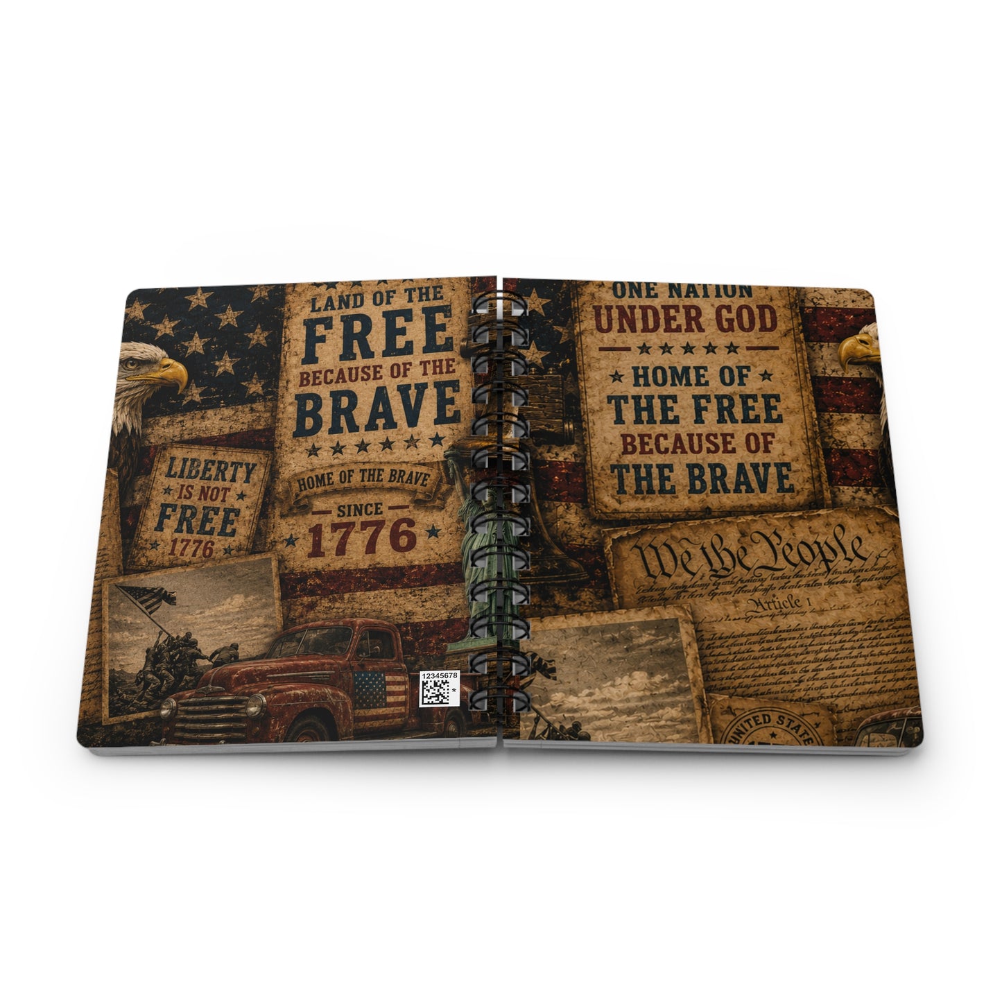 Patriotic Spiral Notebook — "Land of the Free Because of the Brave" Vintage USA Journal