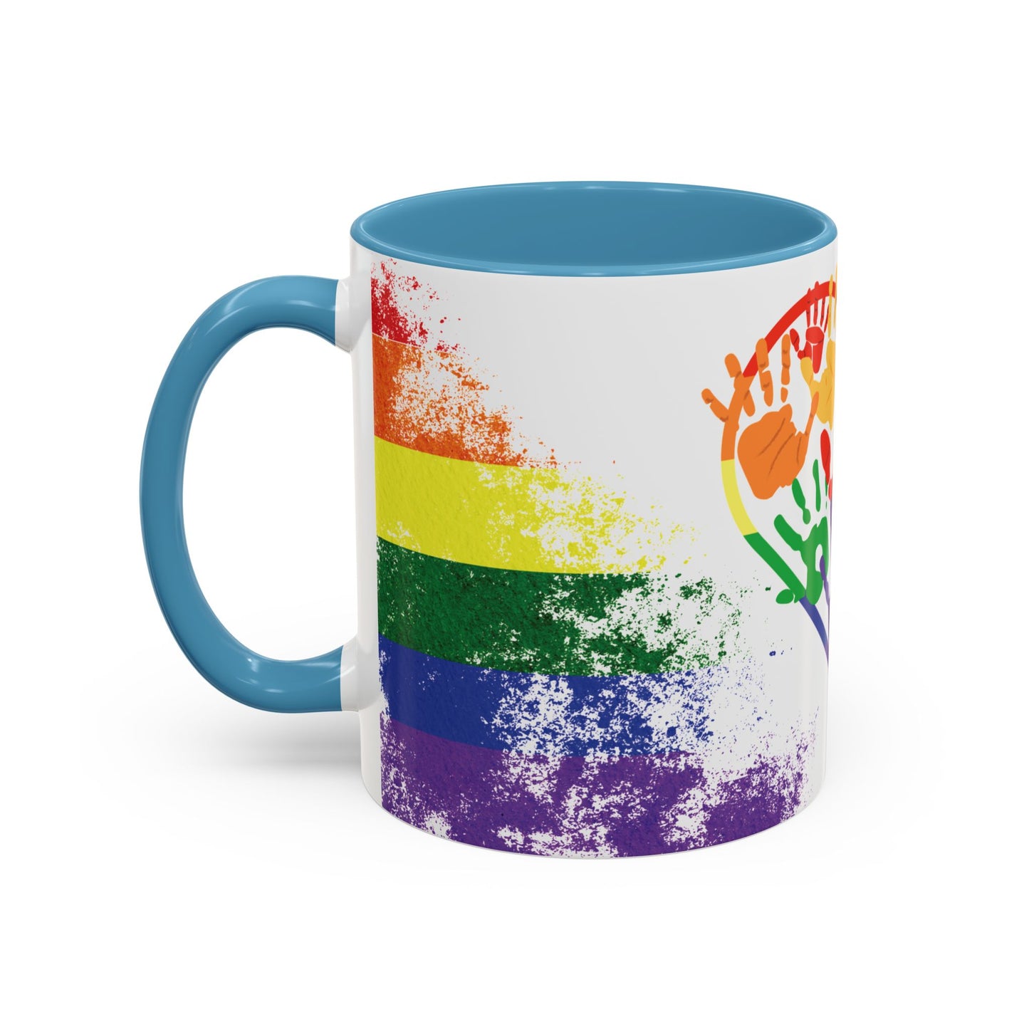 Handprint Heart Pride Mug | Rainbow Splash Ceramic Cup | 11oz & 15oz