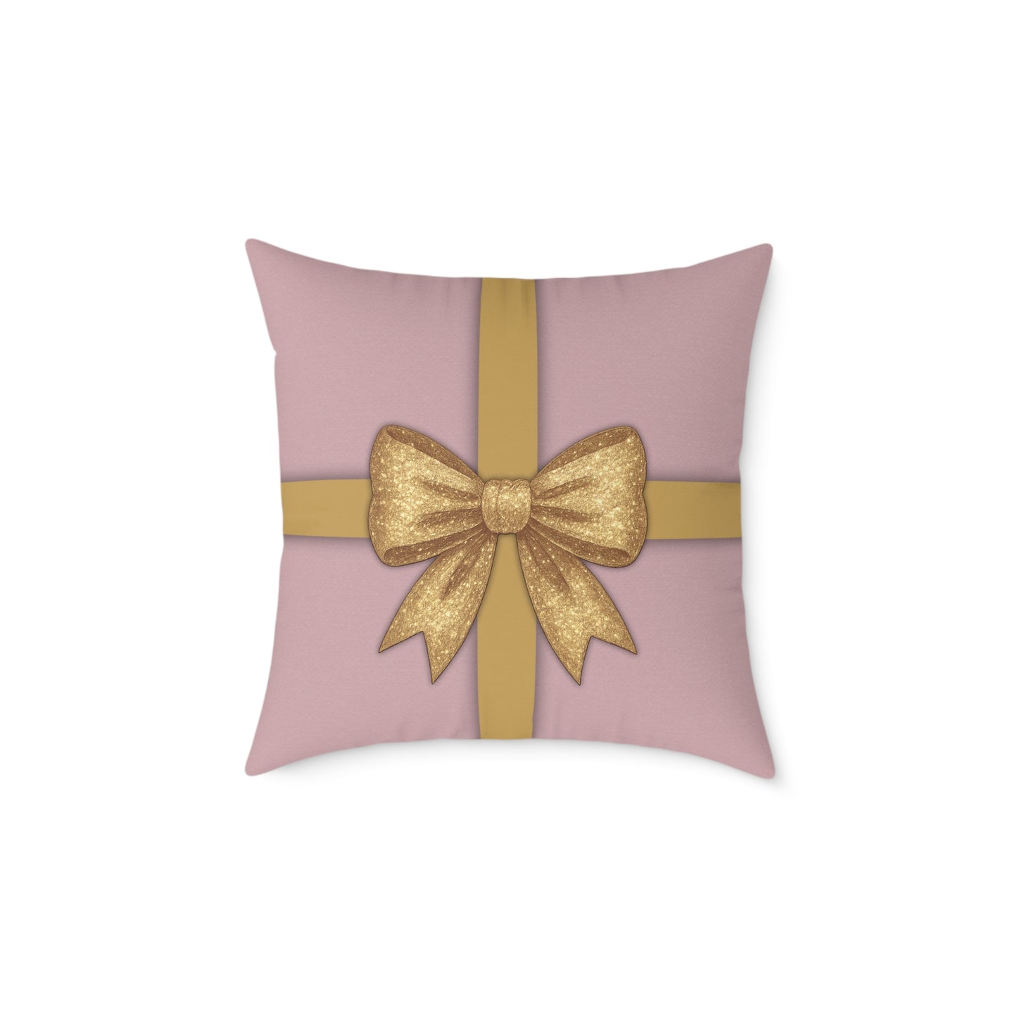 Blush Pink & Gold Gift Box Throw Pillow – Holiday Icon Pattern Canvas Cushion