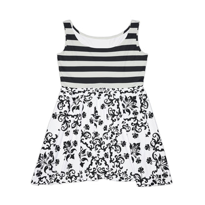 Bold Black & White Baroque Stripe Skater Dress – Retro Gothcore Summer Staple Skater Dress