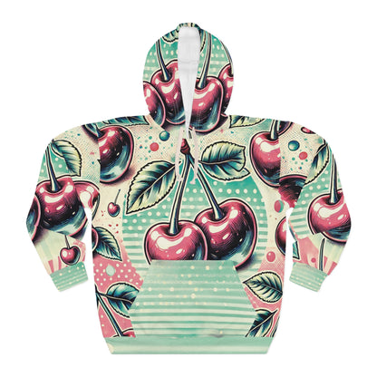 Vintage Cherry Pop All Over Print Unisex Pullover Hoodie - Retro Style for Cozy Days