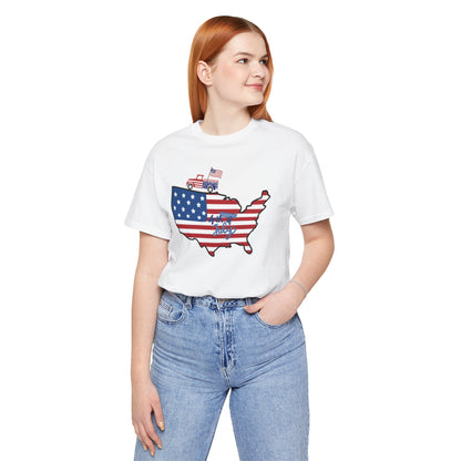 All-American USA Map & Truck Tee – Unisex Bella+Canvas Jersey Tee - 4th of July T-Shirt