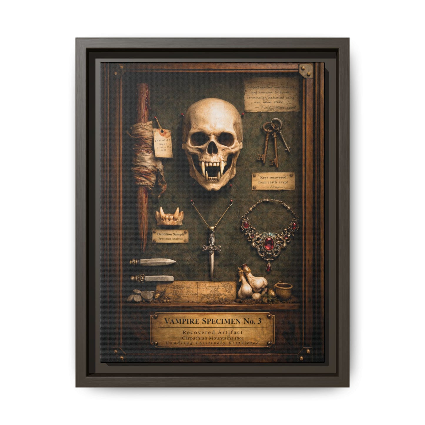 Framed Canvas Art – Vampire Specimen No. 3 | Gothic Vampire Wall Decor | Dark Academia Curiosity Cabinet Art