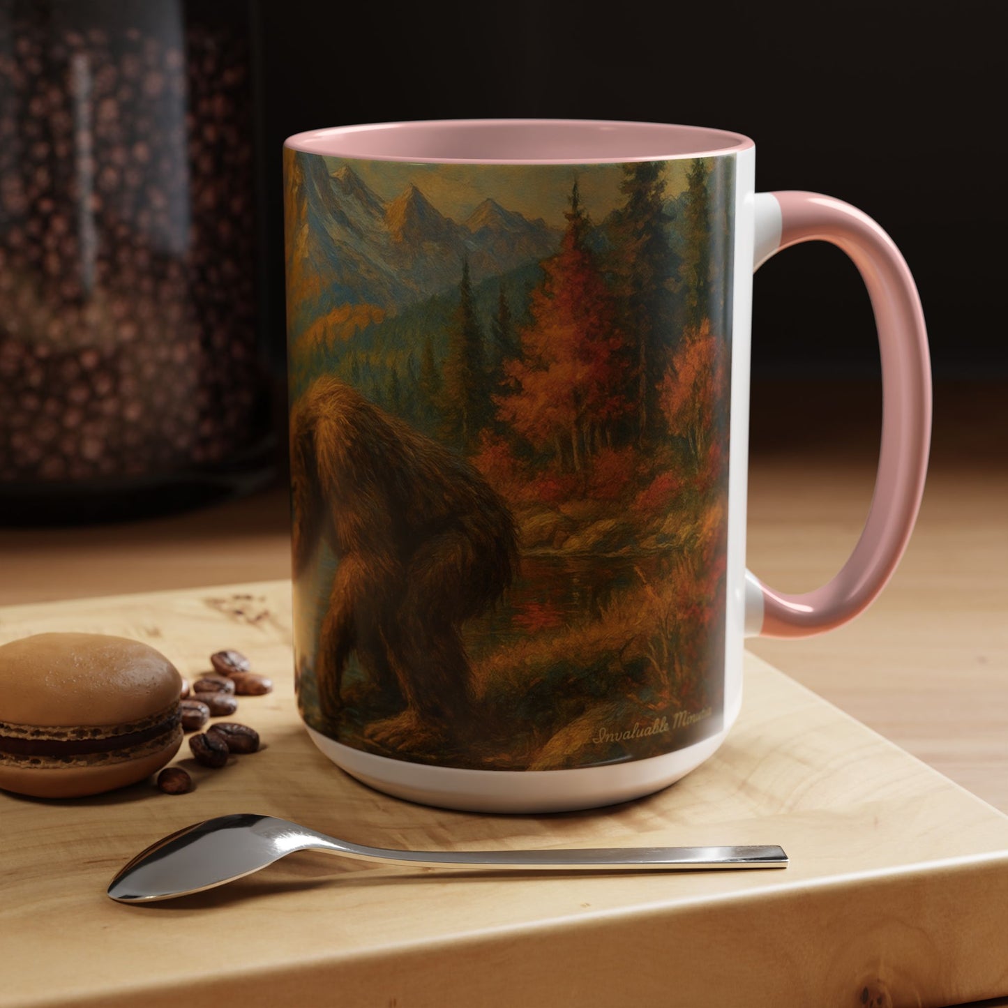 Bigfoot River Scene Mug | Autumn Wilderness Accent Coffee Mug (11oz/15oz)